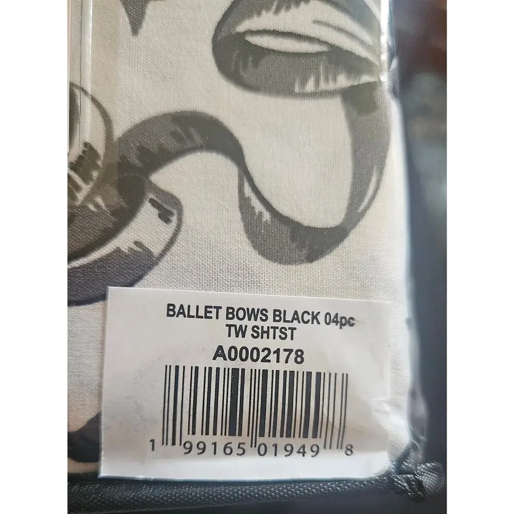 Betsey Johnson 4 piece twin sheet set Ballet Black Bows wrinkle resist Soft NIP